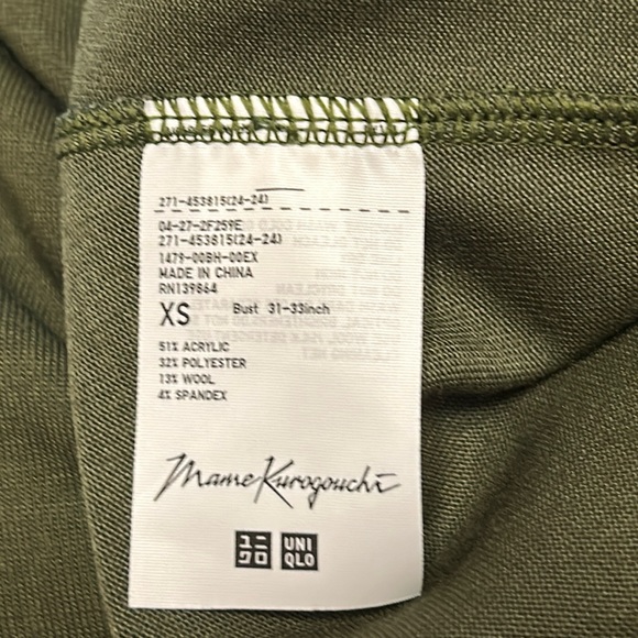 Uniqlo Mame Kurogouchi Wool Blend Turtleneck Long Sleeve T-Shirt Green XS EUC - Picture 5 of 6